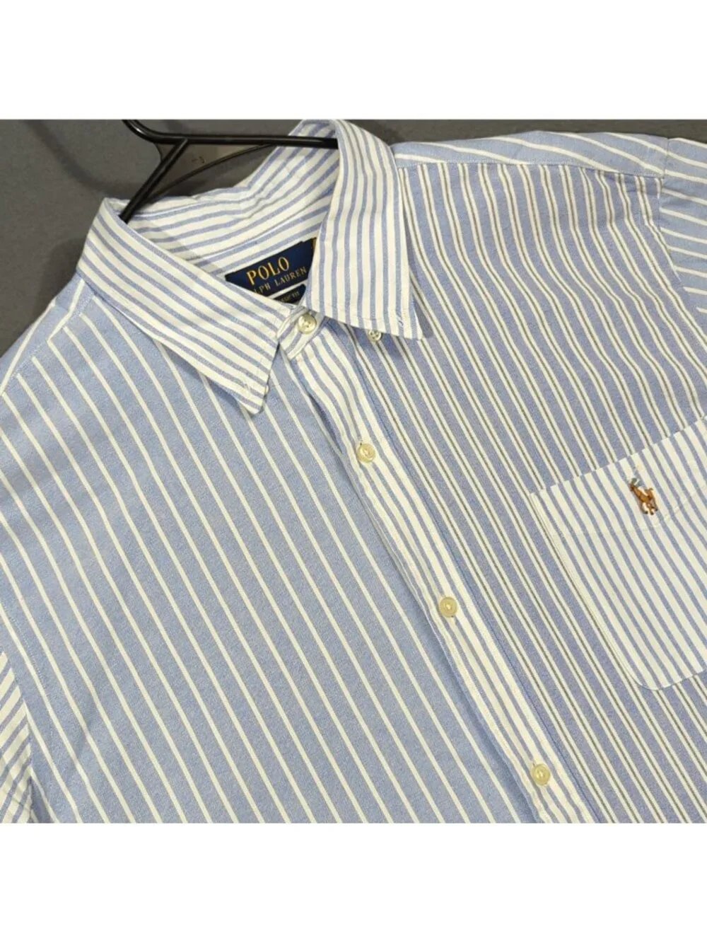Polo Ralph Lauren Shirt Men's XXL Blue Classic Fit Striped Oxford Fun Shirt OCBD